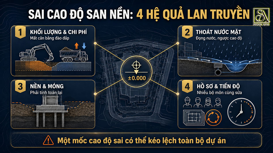Bốn nhóm hậu quả khi thiết kế san nền sai cao độ
